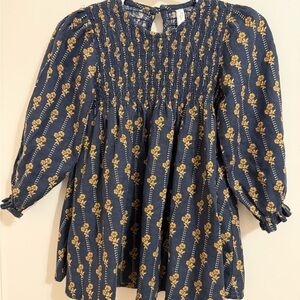 Rylee + Cru Navy and Gold Floral Blouse
